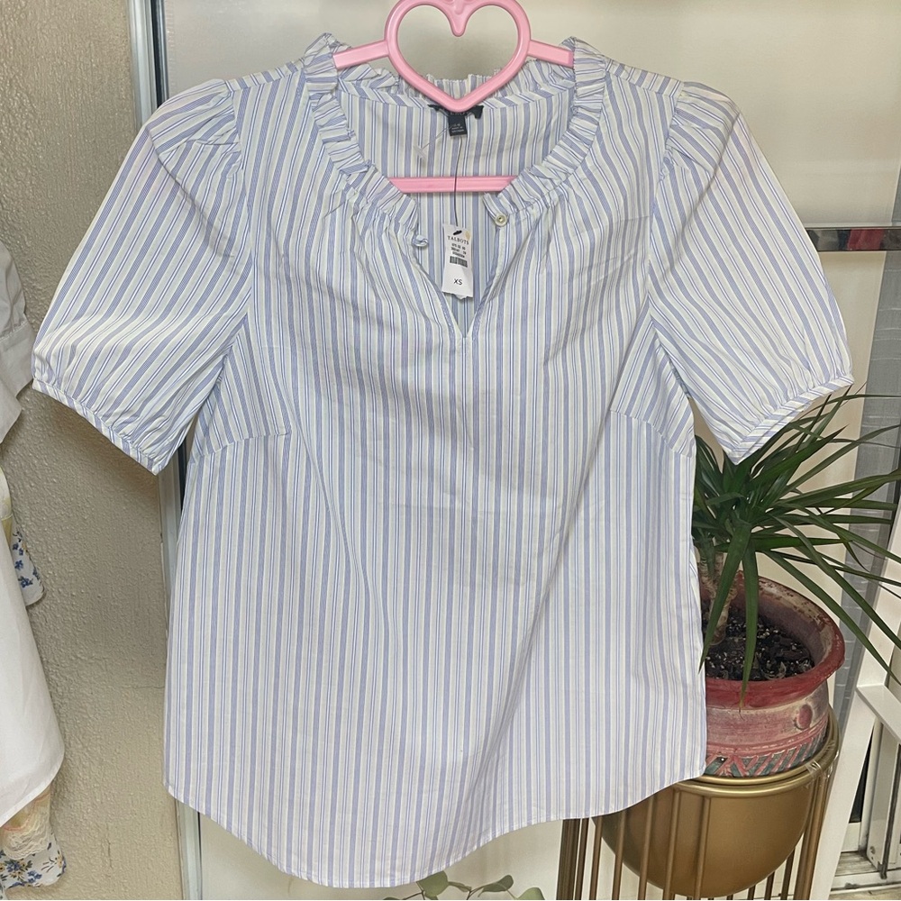 Talbots Ruffle Popover Sleeves Stripe Blouse Size Xs NWT - Picture 3 of 6